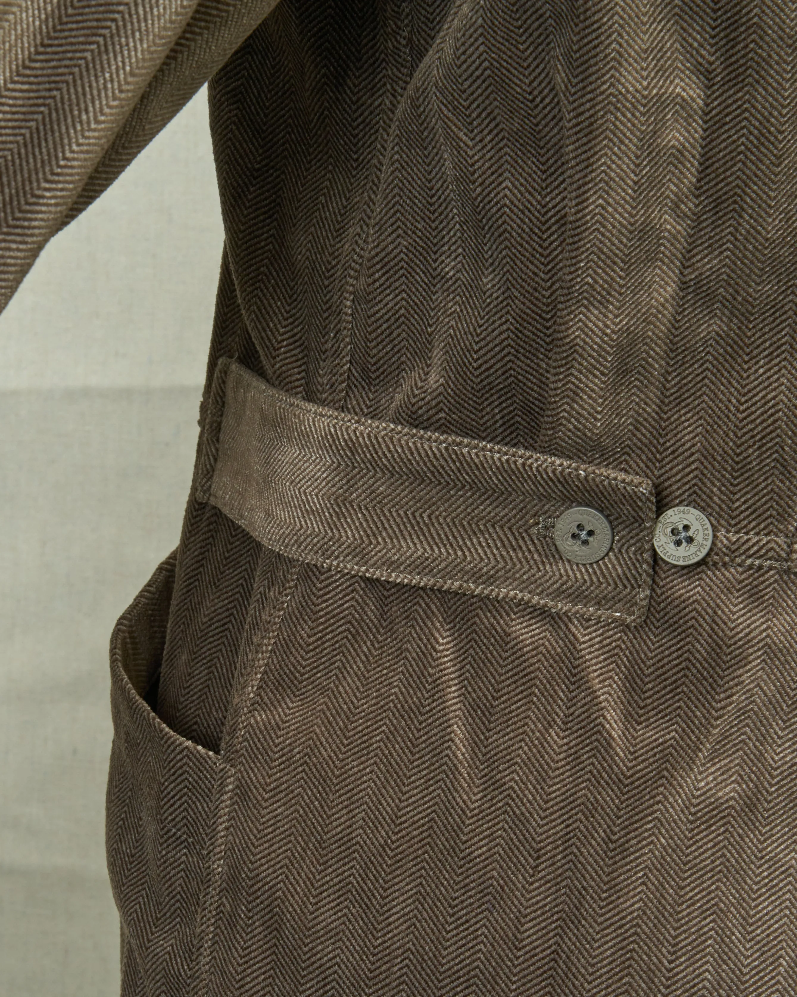 Women's Velvet Coveralls in Taupe Herringbone