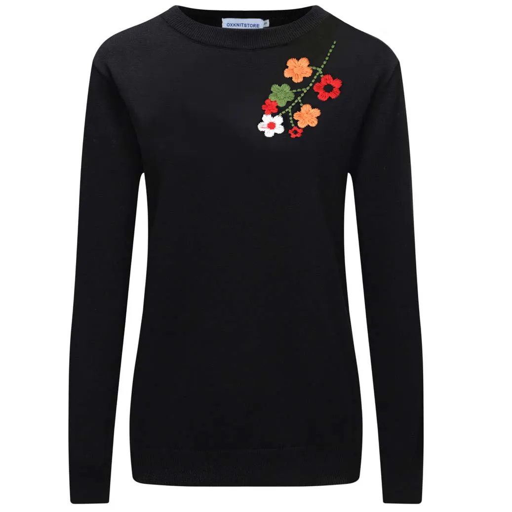 Women's vintage embroidered floral sweater